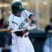 Eastern freshman Adam Dennison eyes a pitch as Eastern takes on Michigan State at Oestrike Stadium on Wednesday.  Melanie Maxwell I AnnArbor.com
